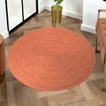 Handmade Round Area Geometric Orange Jute Rug