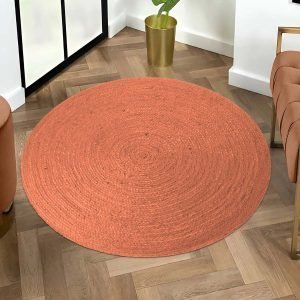 Handmade Round Area Geometric Orange Jute Rug