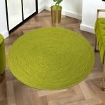 Hand Braided Round Area Solid Green Rug