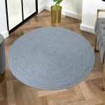 Hand Braided Round Area Geometric Grey Rug