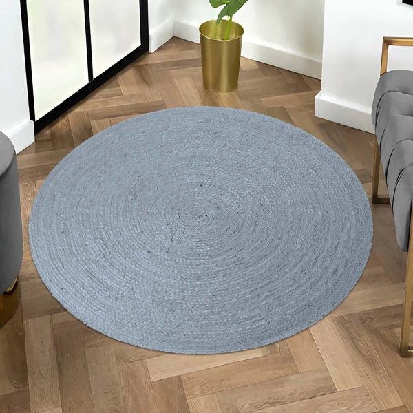 Hand Braided Round Area Geometric Grey Rug - Image 2