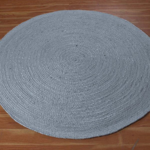 Hand Braided Round Area Geometric Grey Rug - Image 3