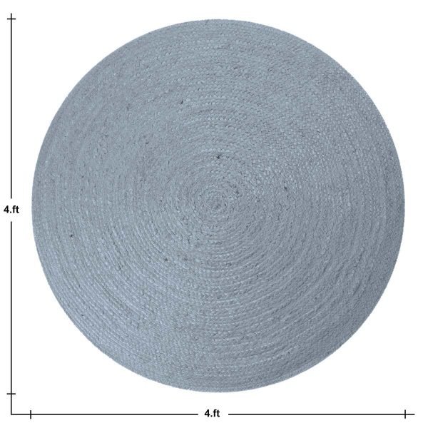 Hand Braided Round Area Geometric Grey Rug - Image 5