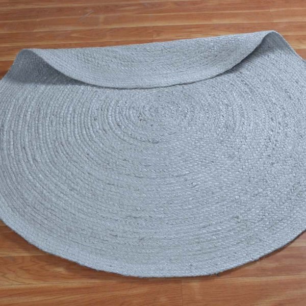 Hand Braided Round Area Geometric Grey Rug - Image 4