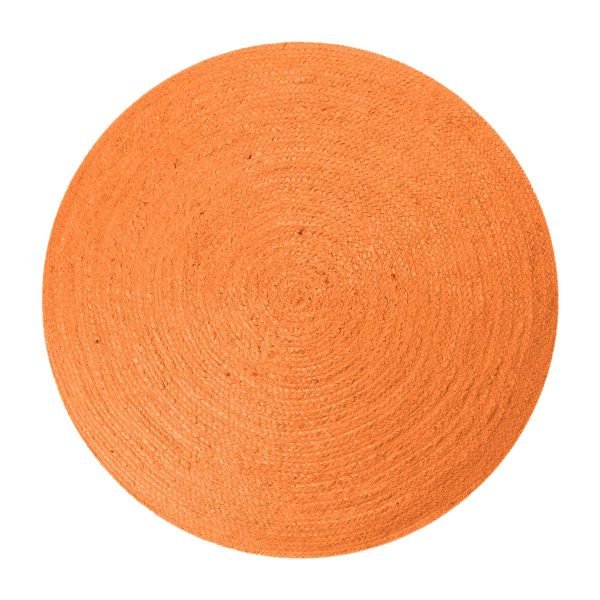 Hand Braided Round Geometric Orange Rug