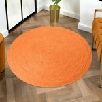 Hand Braided Round Geometric Orange Rug