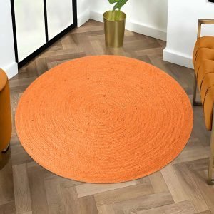 Hand Braided Round Geometric Orange Rug