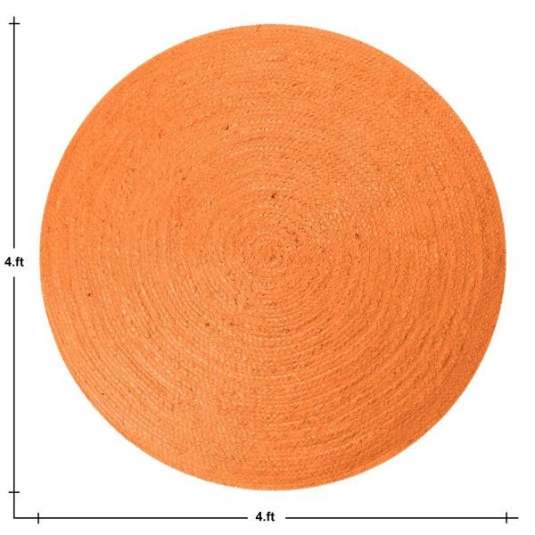 Hand Braided Round Geometric Orange Rug - Image 5