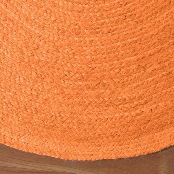 Hand Braided Round Geometric Orange Rug - Image 4