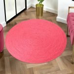 Handcrafted Pink Circular Geometric Jute Frontway Area Rug