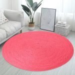 Handcrafted Pink Circular Geometric Jute Frontway Area Rug