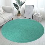 Handcrafted Teal Green Solid Jute Area Rug