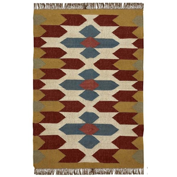 Handwoven Wool Jute Kilim Geometric Brown Dining Area Rug