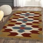 Handwoven Wool Jute Kilim Geometric Brown Dining Area Rug