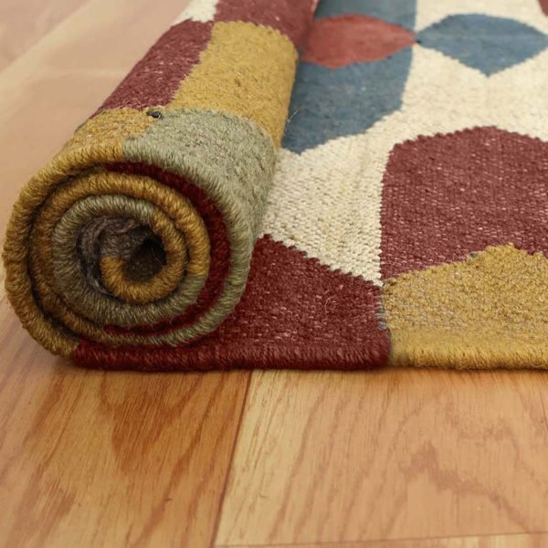 Handwoven Wool Jute Kilim Geometric Brown Dining Area Rug - Image 4