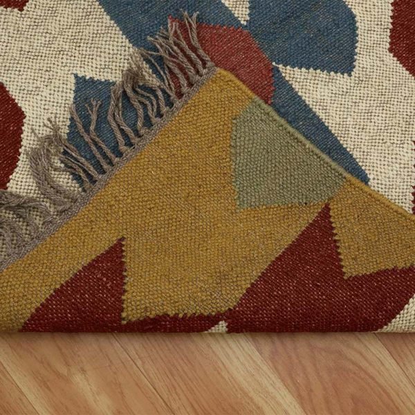 Handwoven Wool Jute Kilim Geometric Brown Dining Area Rug - Image 5