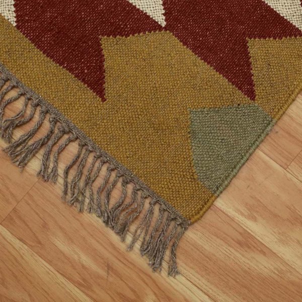 Handwoven Wool Jute Kilim Geometric Brown Dining Area Rug - Image 6