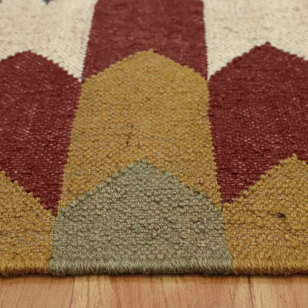 Handwoven Wool Jute Kilim Geometric Brown Dining Area Rug - Image 7