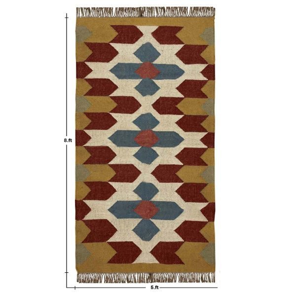 Handwoven Wool Jute Kilim Geometric Brown Dining Area Rug - Image 8