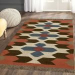 Geometric Wool Jute Kilim Handwoven Brown living Area Rug