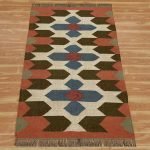 Geometric Wool Jute Kilim Handwoven Brown living Area Rug