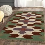 Handwoven Green Wool Jute Kilim Geometric Rug