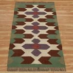 Handwoven Green Wool Jute Kilim Geometric Rug