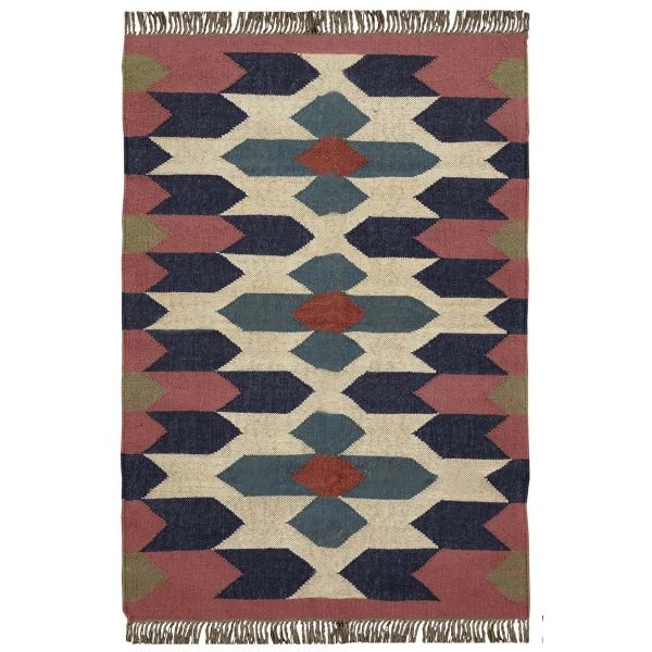 Wool Jute Geometric Handwoven Pink Blue Rug