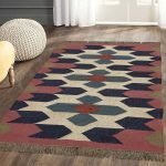 Wool Jute Geometric Handwoven Pink Blue Rug