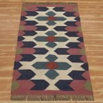 Wool Jute Geometric Handwoven Pink Blue Rug