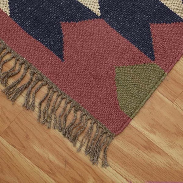 Wool Jute Geometric Handwoven Pink Blue Rug - Image 6