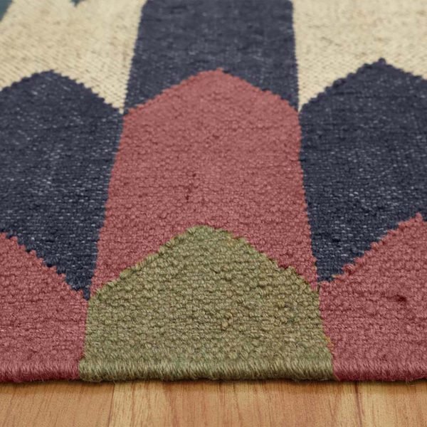 Wool Jute Geometric Handwoven Pink Blue Rug - Image 7