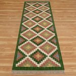 Wool and Jute Kilim Green Runner Area Rug