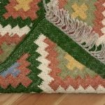 Wool and Jute Kilim Green Runner Area Rug