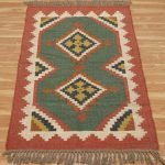 Wool Jute Green Hand woven Kilim Area Rug