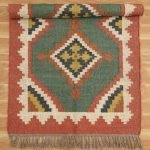 Wool Jute Green Hand woven Kilim Area Rug