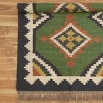 Wool Jute Green Handwoven Kilim Area Rug