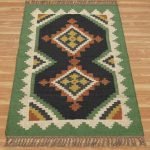 Green Handwoven Traditional Wool Jute Rug