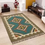 Indian Hand Woven Turquoise Wool jute Kilim Area Rug