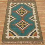 Indian Hand Woven Turquoise Wool jute Kilim Area Rug