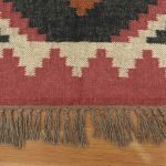 Indian Hand Woven Black Pink Wool jute Kilim Area Rug