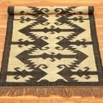 Modern Wool Jute Black Kilim Handwoven Rug