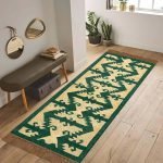 Wool Green Kilim Handwoven Runner Area Rug