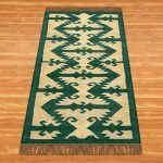 Wool Green Kilim Handwoven Runner Area Rug