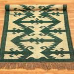 Wool Green Kilim Handwoven Runner Area Rug