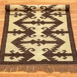 Handwoven Wool Jute Brown Kilim Runner Outdoor Area Rug