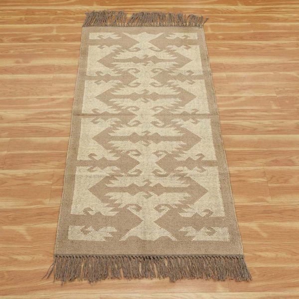 Home Decor Brown Wool Jute Kilim Runner Office Area Rug - Image 3