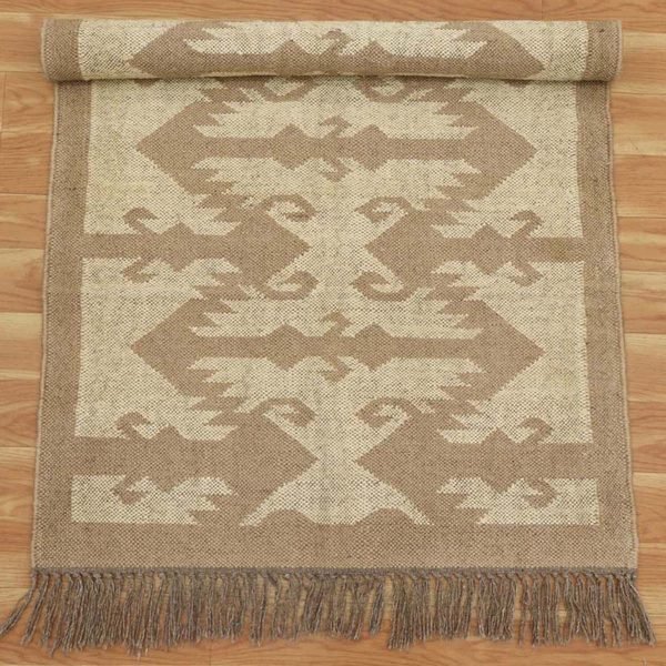 Home Decor Brown Wool Jute Kilim Runner Office Area Rug - Image 4