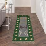 Indian Hand Woven Jute Kilim Runner Green Rug