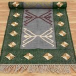 Indian Hand Woven Jute Kilim Runner Green Rug